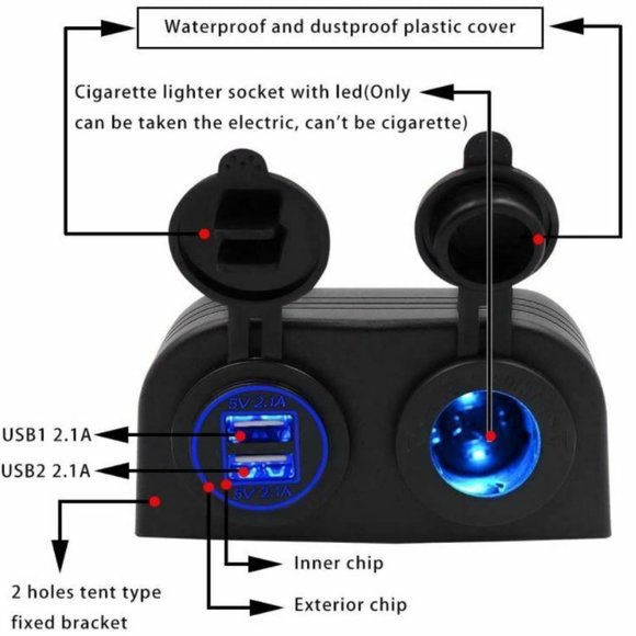 Marine 12V Dual Car-Boat-ATV Cigarette Lighter Socket Splitter USB Charger - Picture 2 of 5